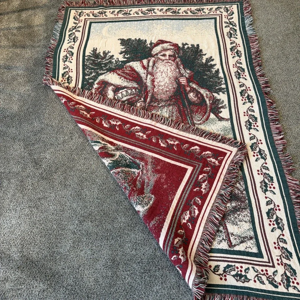 Santa Claus Tapestry Throw Blanket‎ With Fringe Edges 67